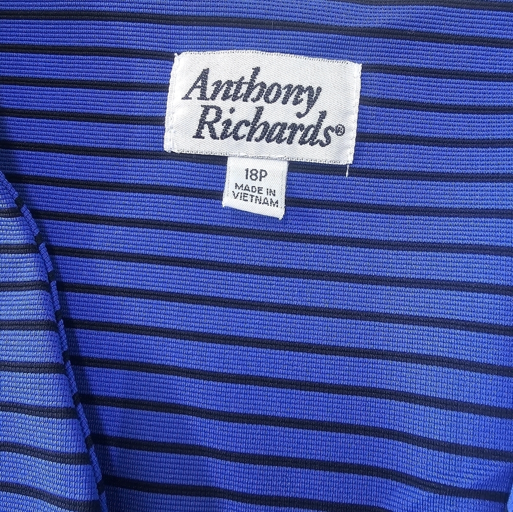Anthony Richards Blue Black Striped Open Cardigan Jacket - Size 18P - Picture 2 of 8